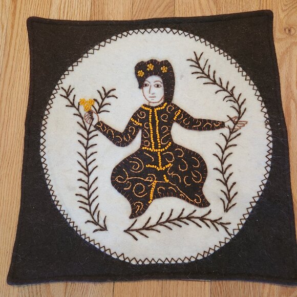 Boho Meditation Pillow Case Satin Silk Back Felt Goddess With Beads - Picture 6 of 15